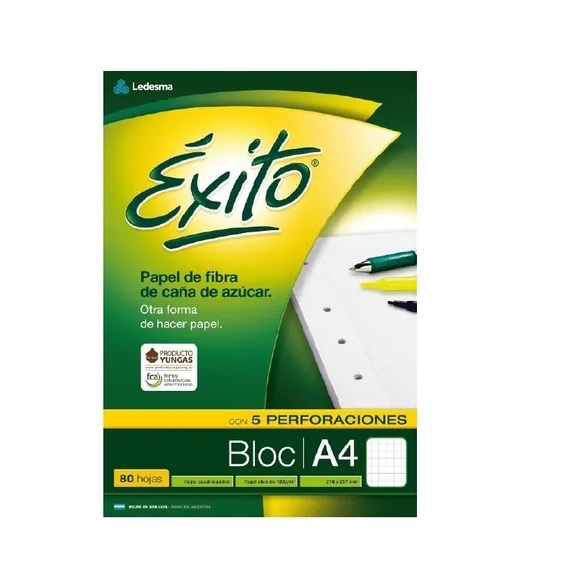 BLOCK EXITO A4 5 PERF X 80 H CUADRICULADO (102902)