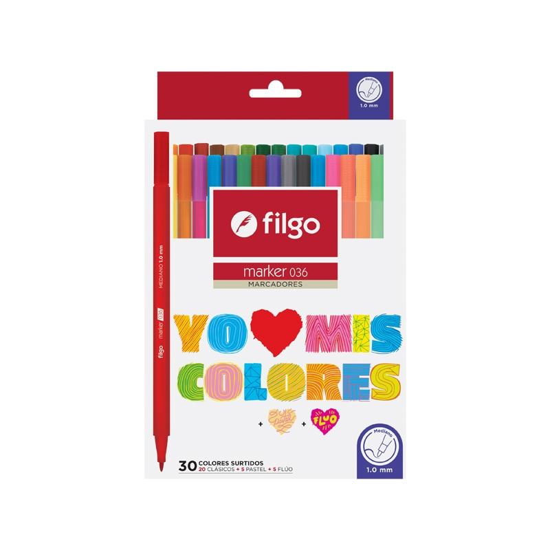 MARCADOR ESCOLAR FILGO 036 YO AMO MIS COLORES 1.0 MM X30U. V/COLORES (SW-M36-30)