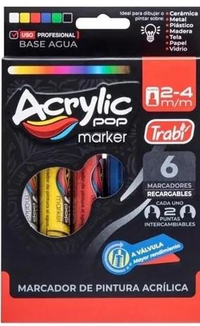 MARCADOR TRABI ACRYLIC POP 2-4MM PASTEL X6U (TR34088)