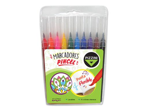 MARCADOR PIZZINI PUNTA PINCEL X 10U. V/COLORES (8210)