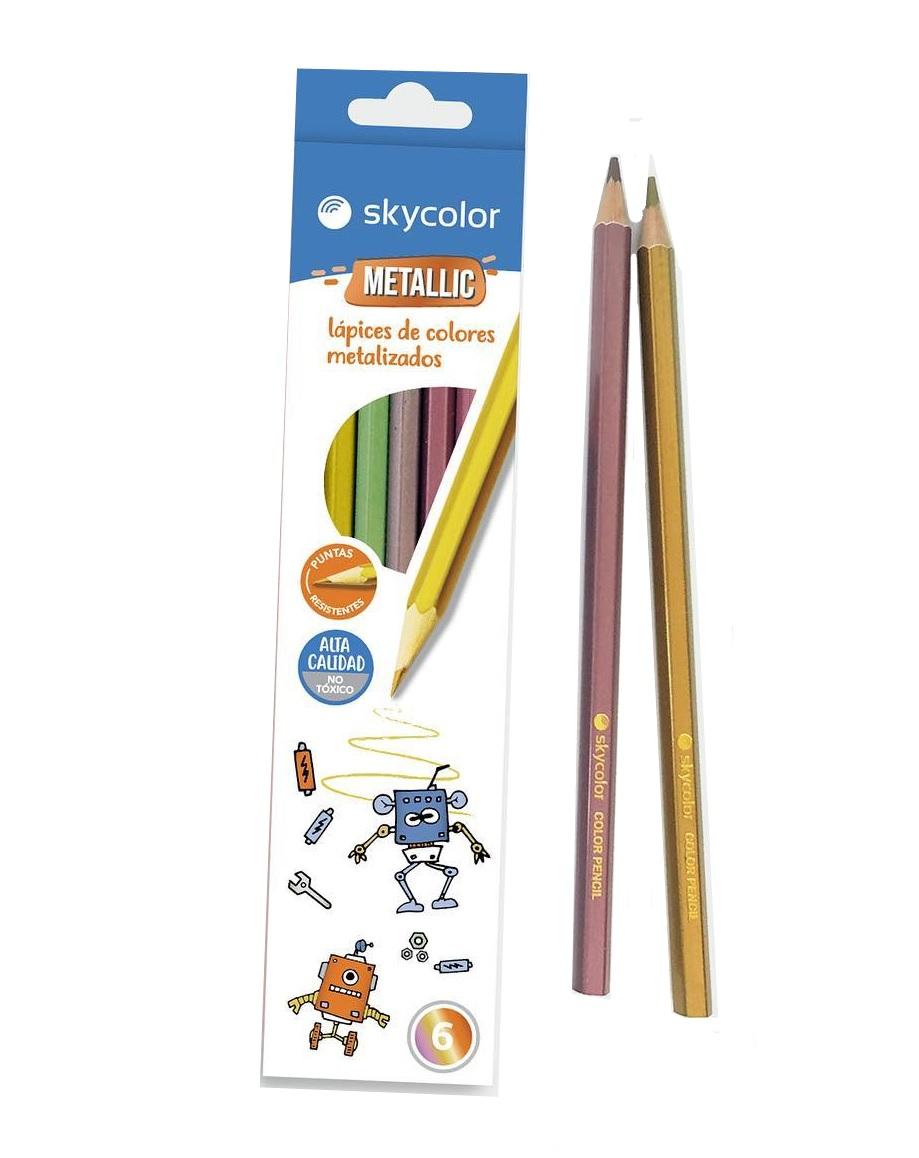 LAPICES DE COLORES SKYCOLOR METALIZADOS X6U LARGOS (JJ10136M-6)