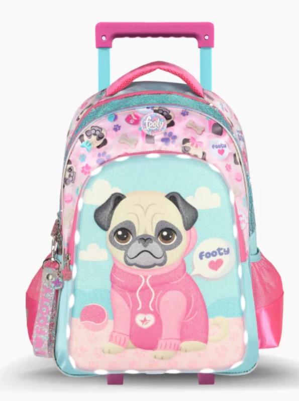 MOCHILA FOOTY PUPPY PUG C/LUZ LED C/CARRO 18