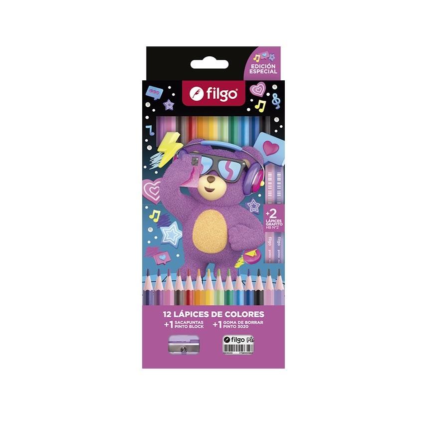 LAPICES DE COLORES FILGO PINTO OSITO X12U + GOMA + LAPIZ (PN201-E12-FTSY2)