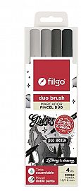 MARCADOR FILGO DUO BRUSH DOBLE PUNTA X 4 GRIS (DBSH-E4-GRIS)