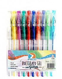 BOLIGRAFO EZCO GEL GLITTER X 10U.