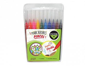 MARCADOR PIZZINI PUNTA PINCEL X 10U. V/COLORES (8210)