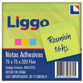 NOTAS AUTHOADESIVAS LIGGO MEMO 75X75X320 FLUO (440-0723)